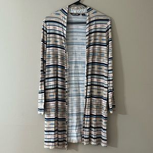 Lands End Lightweight Long Striped Cardigan with Pockets - Small